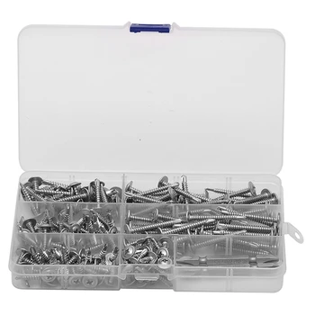 

182Pcs Flat Head Self-Drilling Tapping Screw Kit 410 Stainless Steel M4.2 Washer Head Drilling Screw with Screwdriver