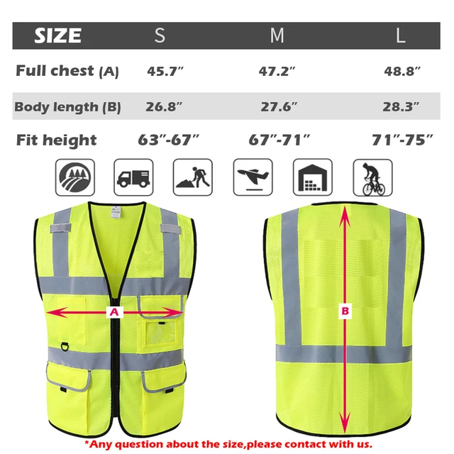 Adult Reflective Safety Vest with Zipper and Stripes