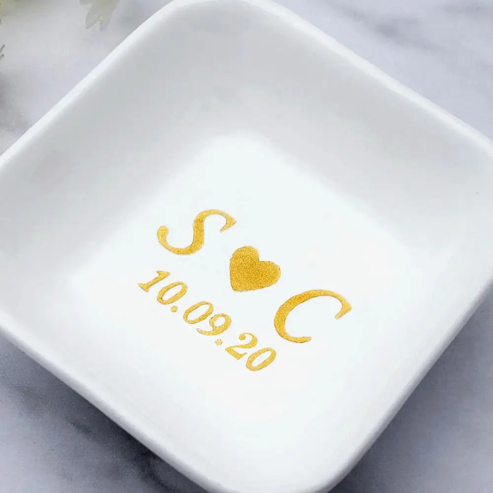 

Wedding Ring Dish, Personalize Ring Holder, Engagement Ring Dish With Heart, Jewelry Dish, Wedding Gift, Bridesmaids Gift