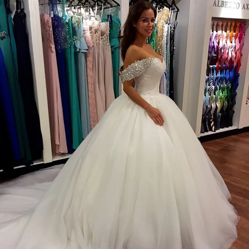 

Robe de mariage 2020 Organza Beaded Cap Sleeve Ball Gown Wedding dresses V-Neck Lace up Back Bridal Gowns Vestidos de novia