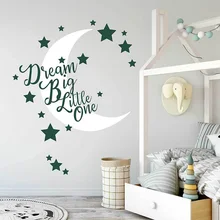 Луна и звезды, декор для детской комнаты, съемные виниловые наклейки на стену для детской комнаты, надпись Dream Big Little One, спальня, домашний декор B014