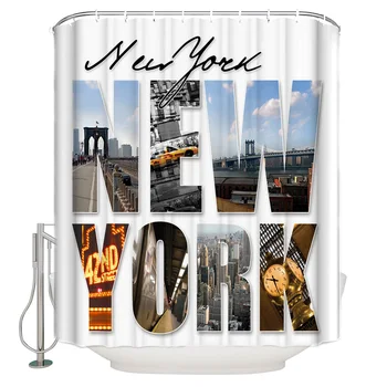 

New York English Text Landscape Waterproof Shower Curtain Home Decoration Shower Curtain Bathroom Accessories