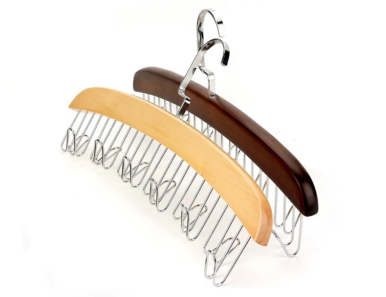 2PCS Multifunction Wood Belt Organizer Tie Scarf Rack Hanger Metal Hook Wardrobe Closet Organizer Storage Organizer Armadio