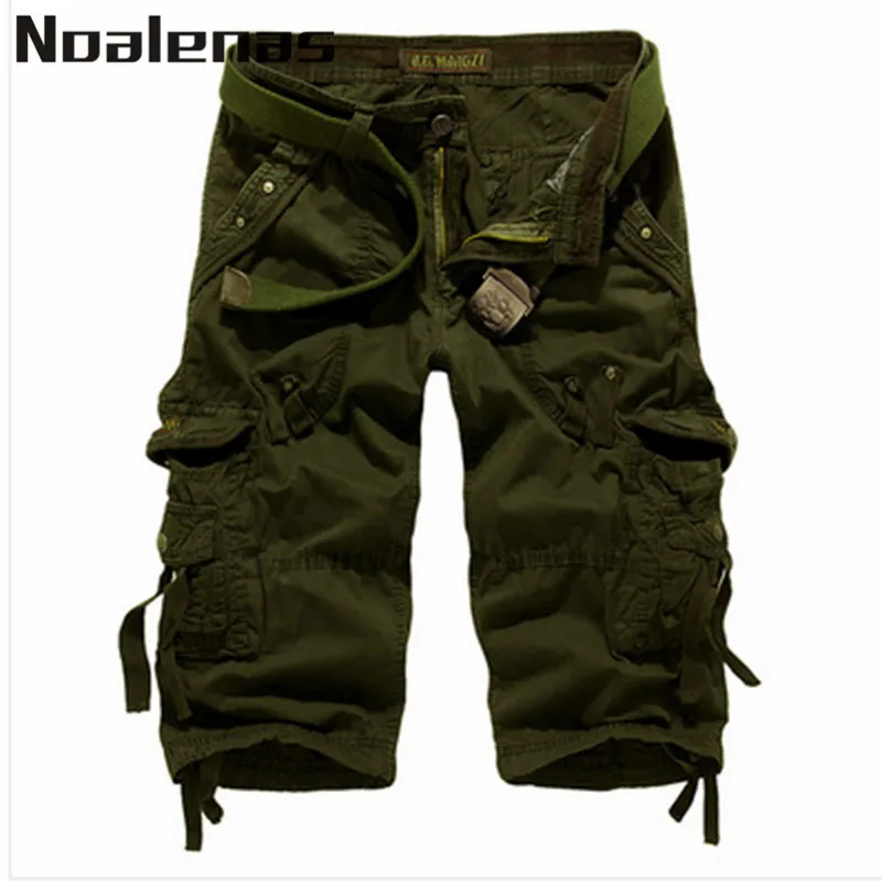 Повседневные короткие мужские шорты-карго больших размеров до колена, летние модные мужские военные хлопковые камуфляжные мужские шорты без пояса