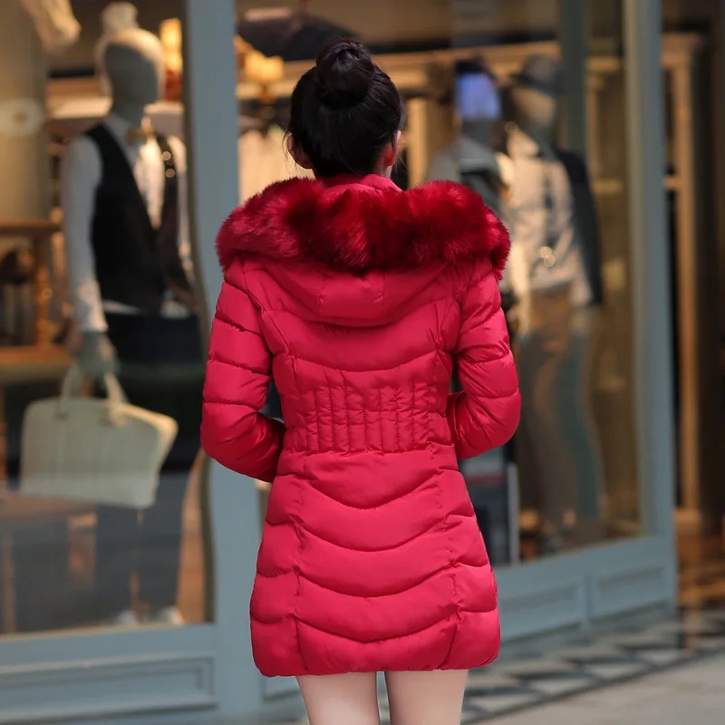 Skup 2019 gruby płaszcz zimowy kobiety stałe medium długie kurtki kobiety zamek błyskawiczny futro ciepłe zimowe kurtka odzież panie parka manteau femme