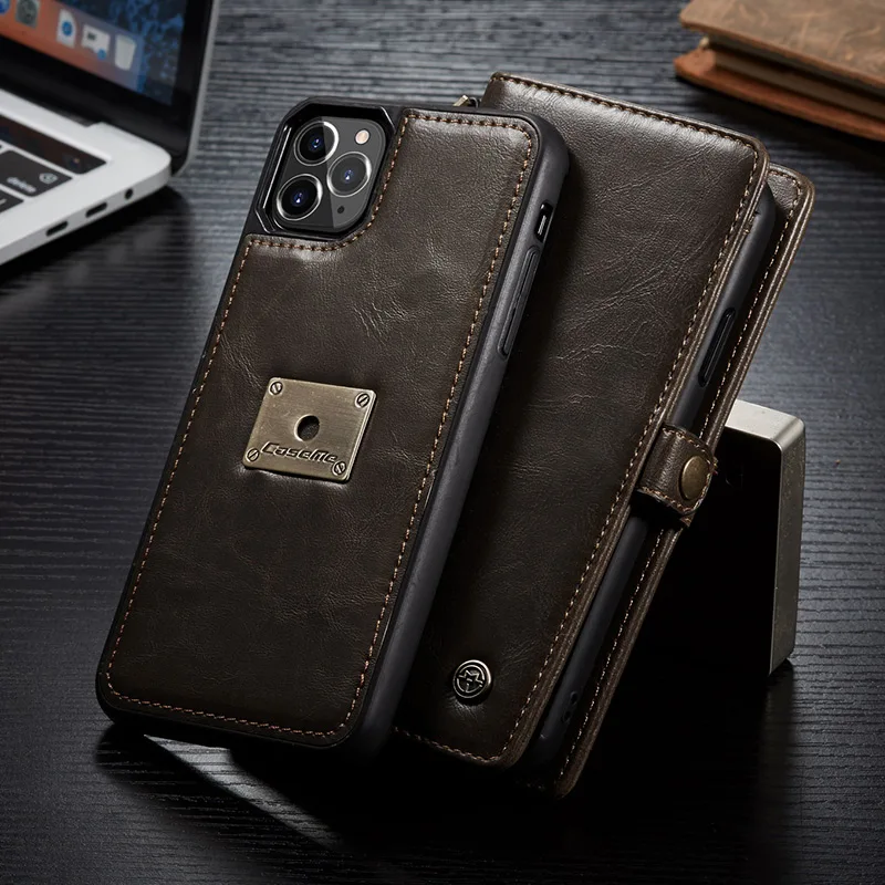 CaseMe чехол для телефона для Iphone 11 Pro 11Pro XS Max X XR 6S 7 8 Plus Ретро Флип удобный кошелек Магнитный съемный чехол для карт сумка - Цвет: Коричневый