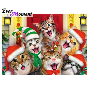 

Ever Moment 5D Diamond Painting Full Square Rhinestones Mysterious Christmas Gift Cute Cats Mosaic Picture Art Home Decor 5L630