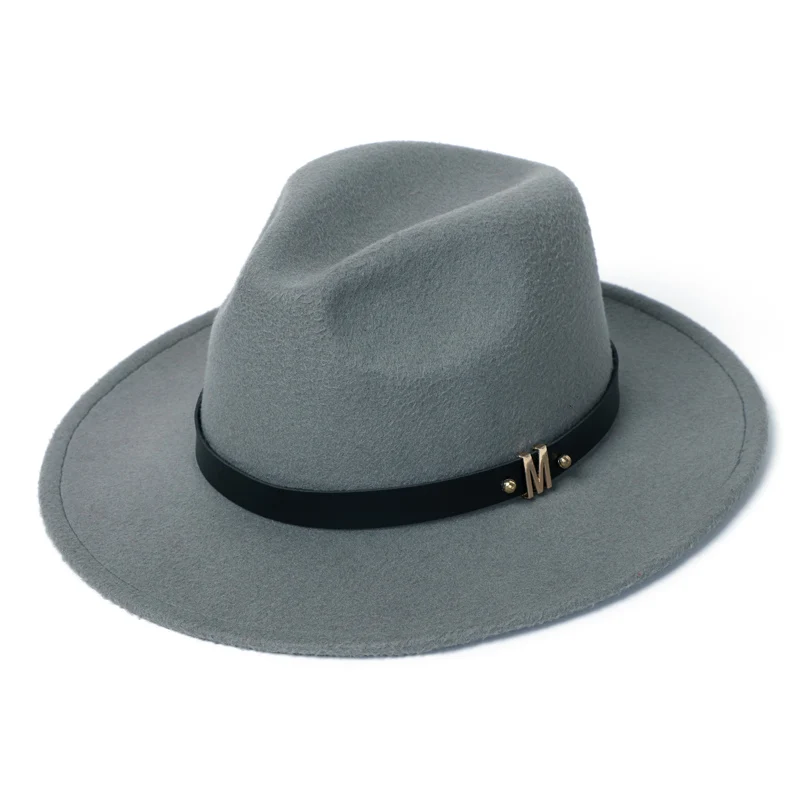 Мужские шляпы из войлока, зимняя шапка из имитации шерсти, Женская Осенняя Классическая Кепка с широкими полями, Черные Красные Мужские фетровые шляпы, мужские и женские шляпы - Цвет: Gray