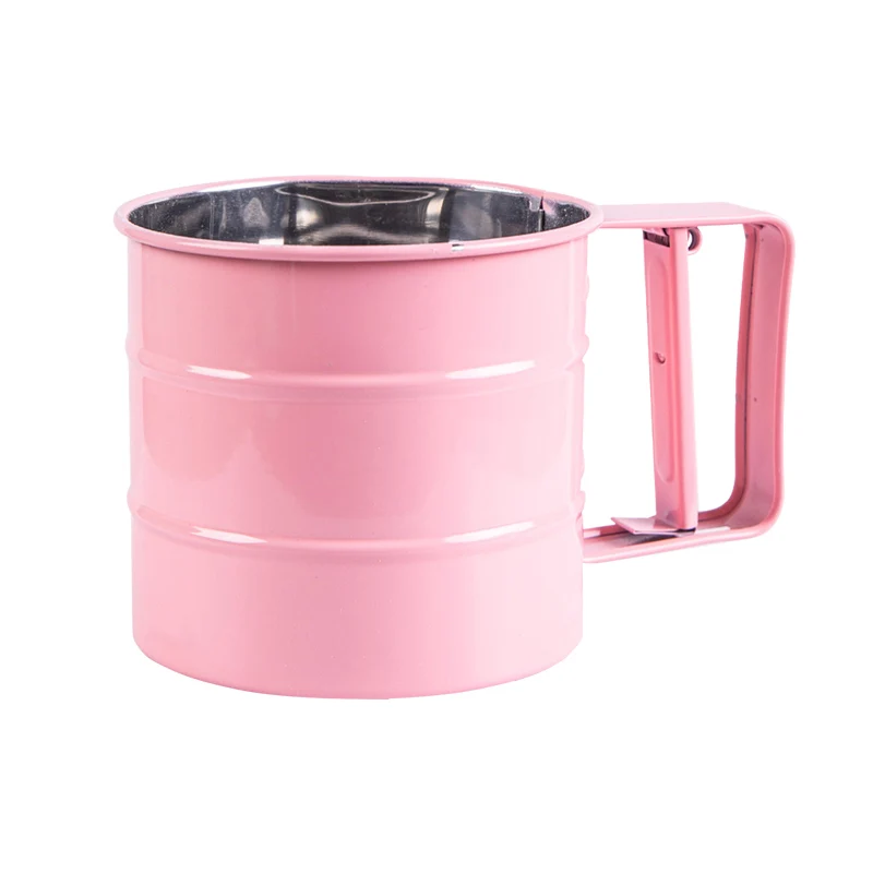 

Stainless Steel Pink/Blue Sieve Cup Powder Flour Baking Tool Icing Sugar Mesh Sieve Colander Crank Sifter With Measuring Scale