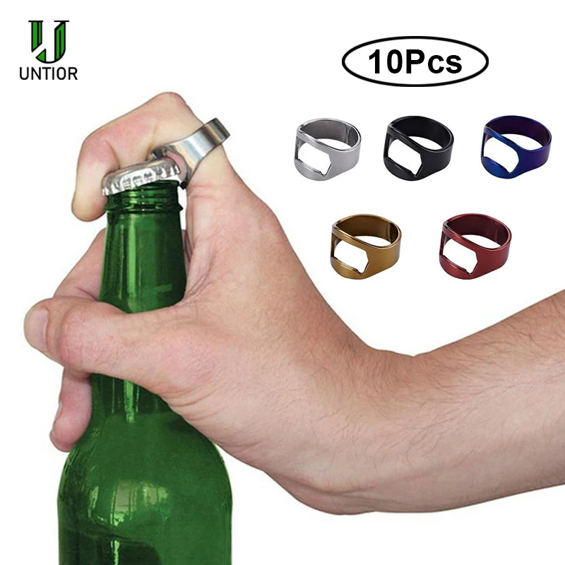 

UNTIOR 10Pcs Mini Bottle Opener Stainless Steel Finger Ring Ring-shape Bottle Beer Cap Opening Remover Kitchen Gadgets Bar Tools