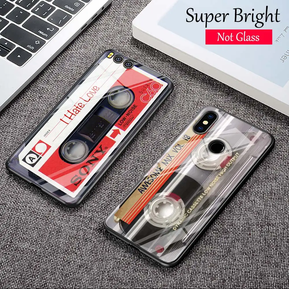

Black Cover Classical Old Cassette for Xiaomi Mi A1 A2 5X 6X 6 8 9 9SE CC9 F1 9T 9TPro Mi Play Super Bright Glossy Phone Case