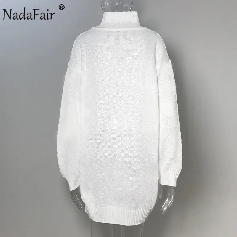 Nadafair Повседневное платье-свитер с высоким воротом, женское платье белого цвета хаки с длинным рукавом, осенне-зимнее платье с разрезом, Сексуальное мини трикотажное платье для женщин