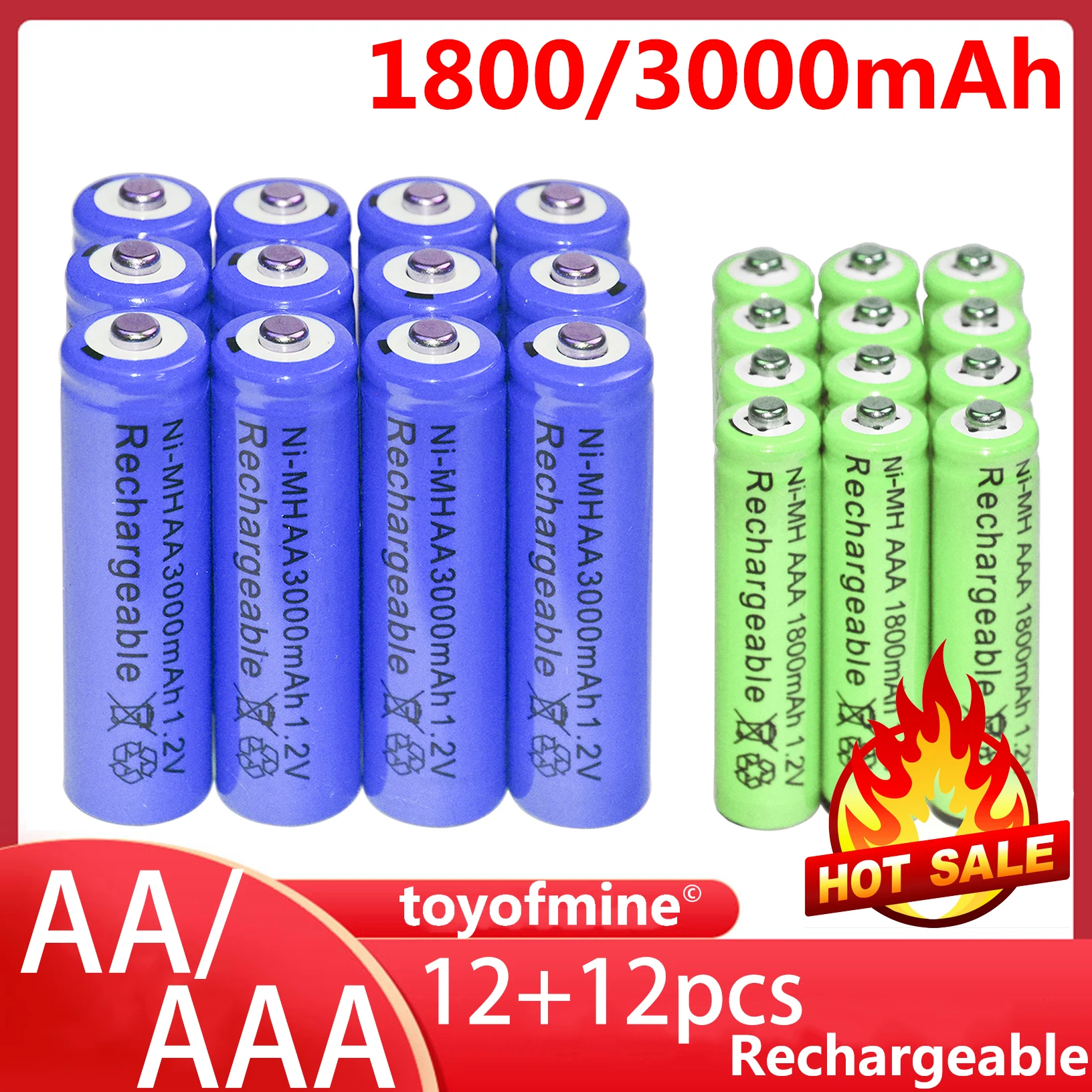 12 шт. AA синий 3000 мАч + AAA зеленый 1800 NiMH перезаряжаемая батарея RC MP3 часы |