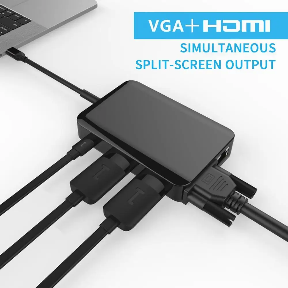 6-в-1 Тип-C Usb-C отложным воротником Hdmi сетевая карта Vga компьютера телефона Зарядное устройство концентратор многофункциональный конвертер