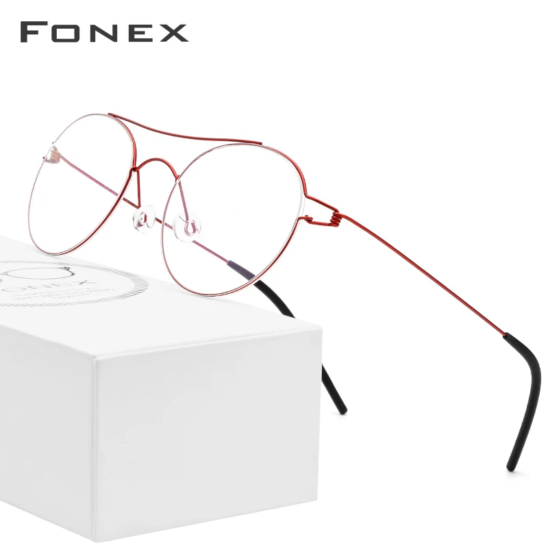 

Titanium Alloy Optical Glasses Frame Women Vintage Myopia Prescription Eyeglasses Men Red Korean Denmark Screwless Eyewear