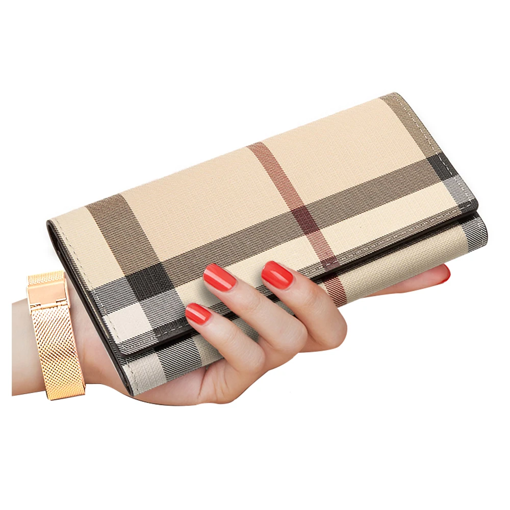 

Trifold Wallets for Women Long Leather Clutch Checkbook Purse Credit Card Holder Organizer RFID Blocking Photo Frame