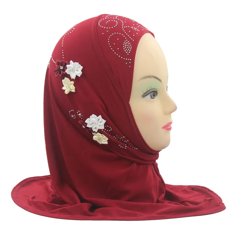 Мусульманский хиджаб шарф хиджаб для девочки шарф на голову повязка на голову с цветами хиджаб для девочек От 1 до 5 лет - Цвет: Red