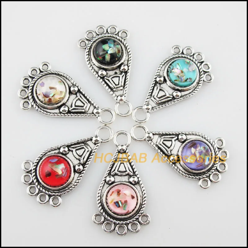 

12 New Teardrop Flower Resin Connectors Shivering Mixed Charms Tibetan Silver 19x35mm