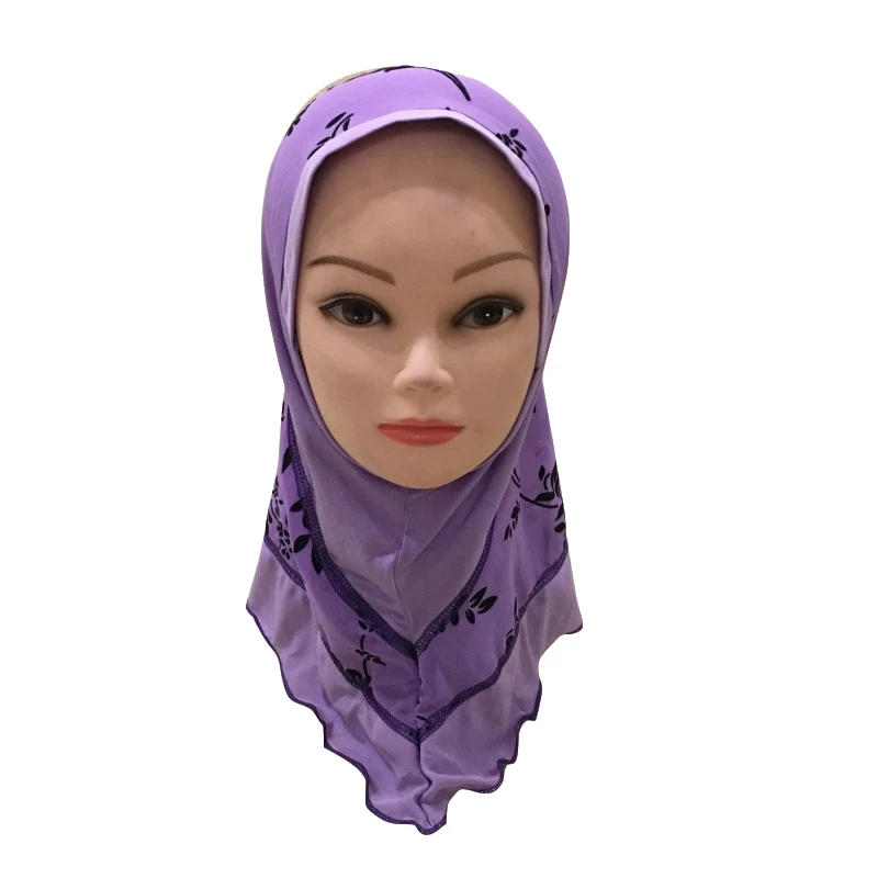 Мусульманские дети хиджаб для девочки цельный Амира исламский тюрбан шапка платок обертывание арабский молитва хиджабы головные уборы готовы носить шарф - Цвет: 01 Purple