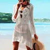 2022 Summer Women Beachwear Sexy White Crochet Tunic Beach Wrap Dress Woman Swimwear Swimsuit Cover-ups Bikini Cover Up #Q719 ► Photo 2/6