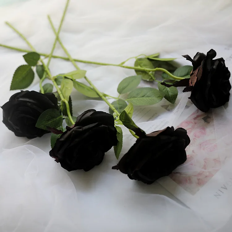 5 шт., искусственный шелк, черный букет роз, настоящий искусственный цветок, Хэллоуин, черный, одна ветка, украшение для дома, свадьбы, вечеринки - Цвет: Бежевый