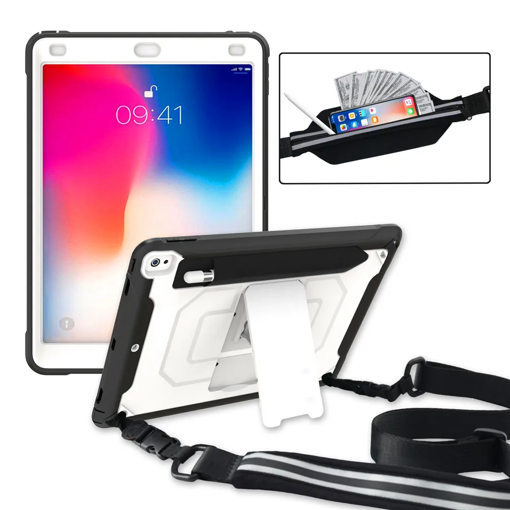Для iPad Air 3 10,5 '' чехол для планшета PC+ TPU анти-осенний противоударный устойчивый к царапинам чехол для планшета с кронштейном и плечевым ремнем - Цвет: Белый