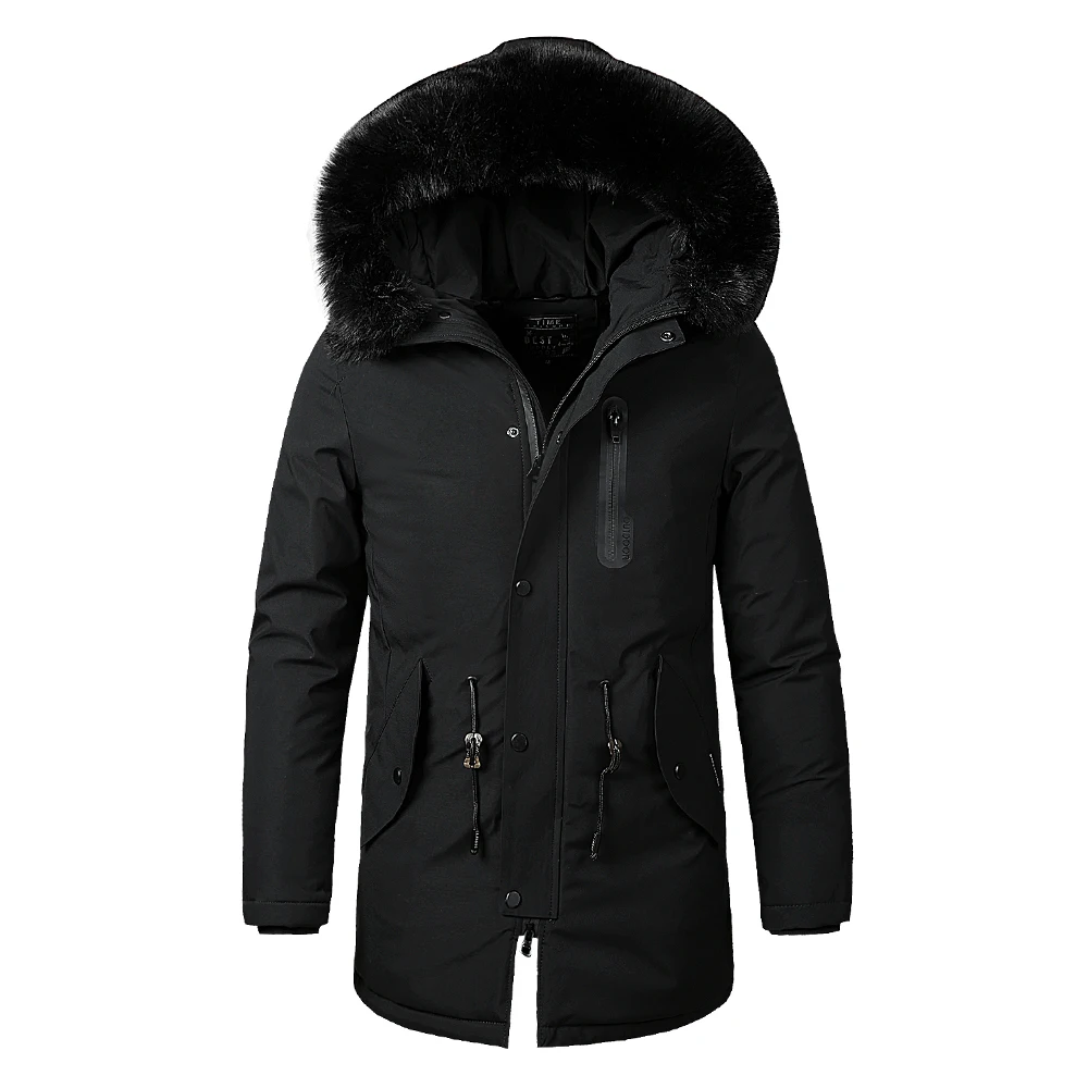 Зимняя новая мужская теплая куртка с меховым воротником, длинная толстая хлопковая куртка "Аляска", мужская повседневная Брендовая верхняя одежда с карманами, водонепроницаемая куртка, парка