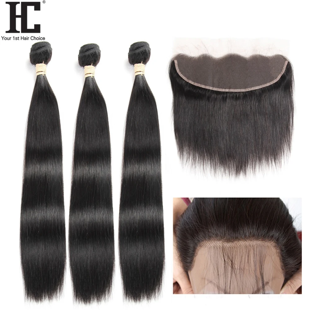 HC прямые волосы 3 пучка с фронтальной связью бразильские Remy человеческие