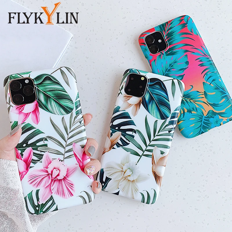 

FLYKYLIN Flower Leaf Case For iphone 6S 6 S 7 8 Plus XR X XS Back Cover IMD Silicone Phone Coque For iPhone 11 Pro Max 2019 New