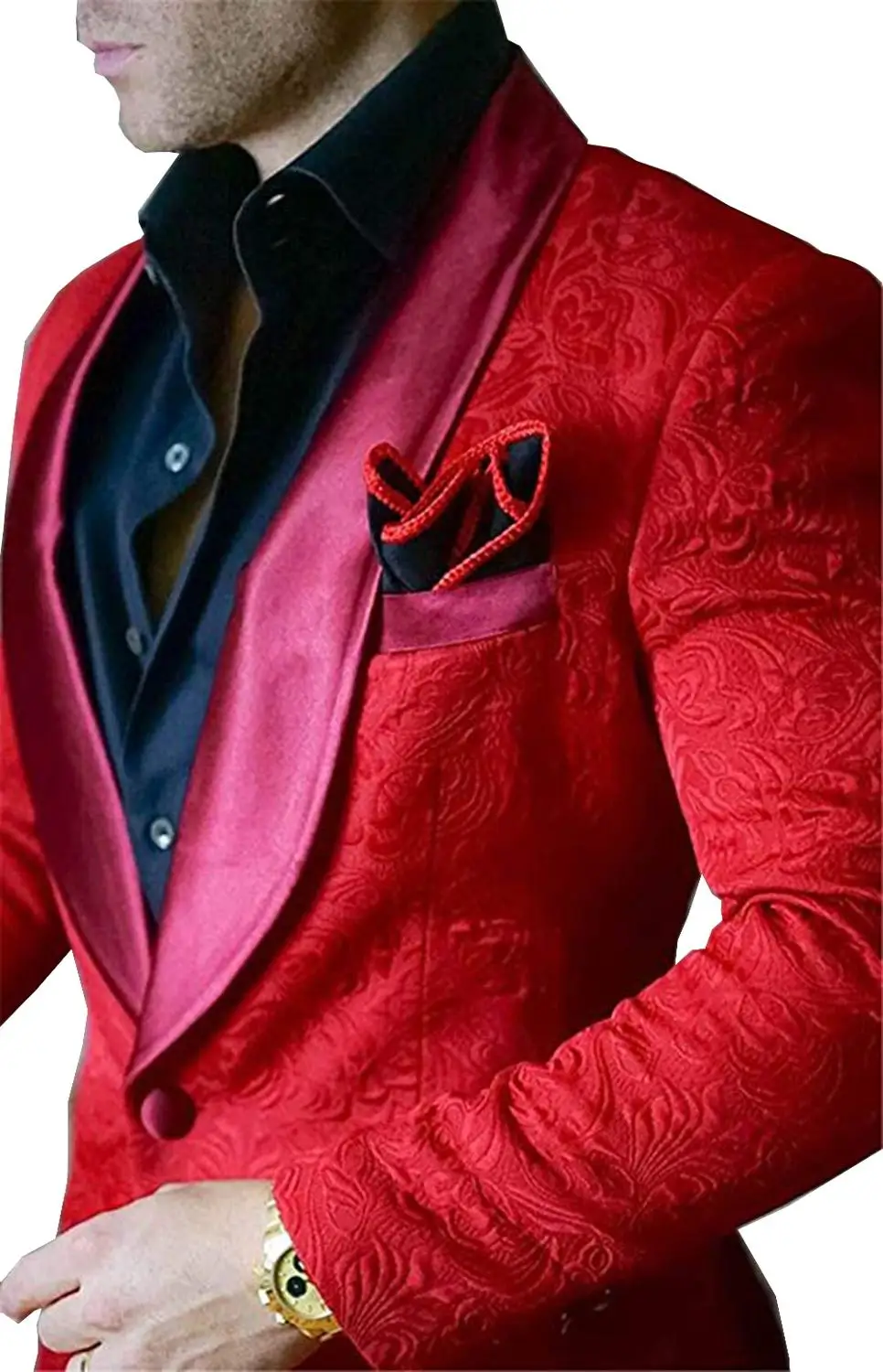 Костюмы мужские Повседневный тонкий костюм с принтом смокинг формальное платье свадебные костюмы для мужчин(куртки+ брюки - Цвет: Красный