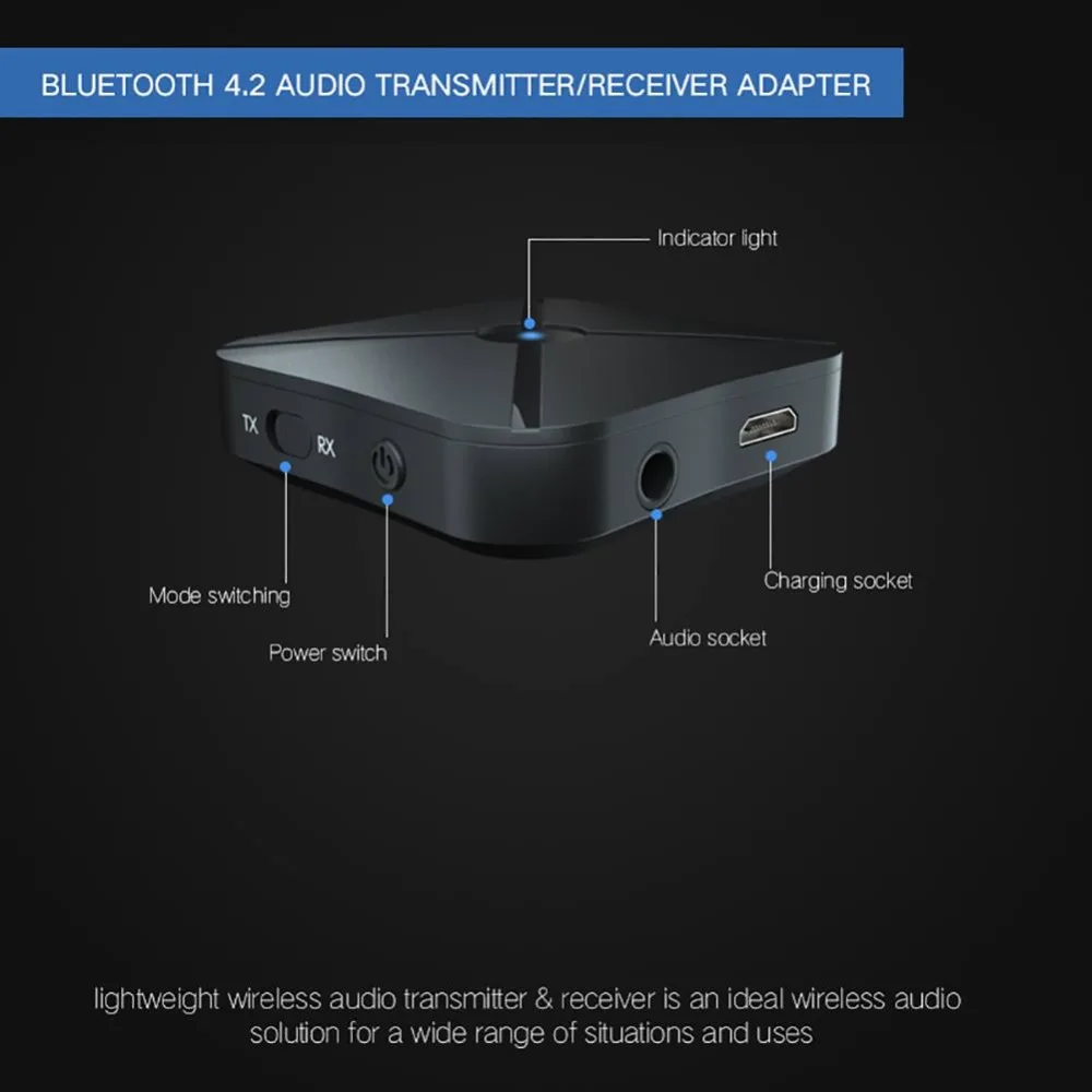 2 в 1 стерео Bluetooth 4,2 передатчик приемник Bluetooth, беспроводное аудиоустройство адаптер с 3,5 мм AUX для домашнего ТВ автомобиля MP3 ПК гарнитура