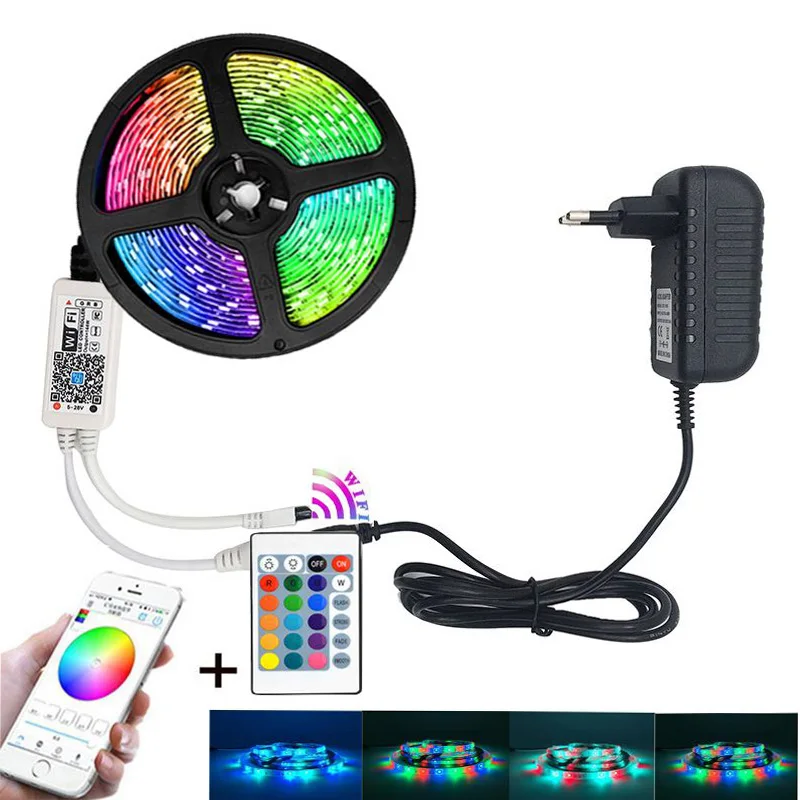 #cheap RGB LED Strip Light SMD 2835 5M Waterproof RGB Tape DC12V Ribbon diode led Strips Light Flexible Stripe Lamp IR WIFI Controller