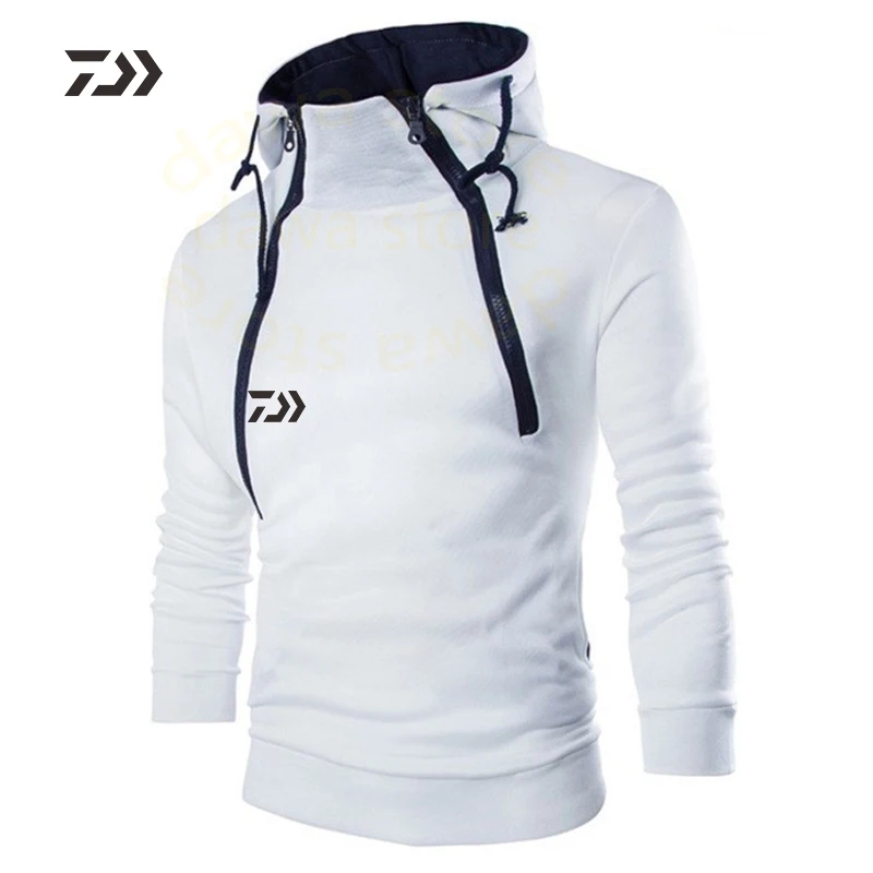 Одежда для рыбалки Daiwa, рубашка для рыбалки с длинным рукавом, мужская толстовка с капюшоном, толстовка на молнии, Мужская Уличная походная спортивная одежда - Цвет: Белый