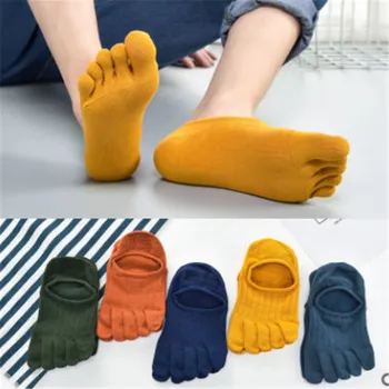 

3/5 Pairs Men Women Solid Color Soft Cotton Toe Socks Spring and Summer Adults Anti-slip Silicone Hosiery Ankle Socks 2020