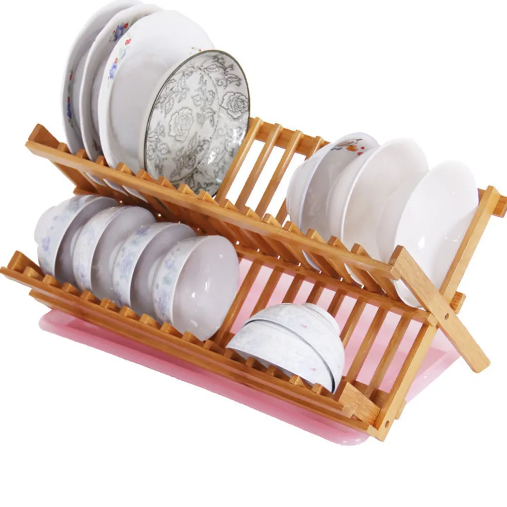 

Kitchen Dish Bowl Holder Stand Bamboo Kitchenware Storage Organizer Shelf Rack Home Supplies
