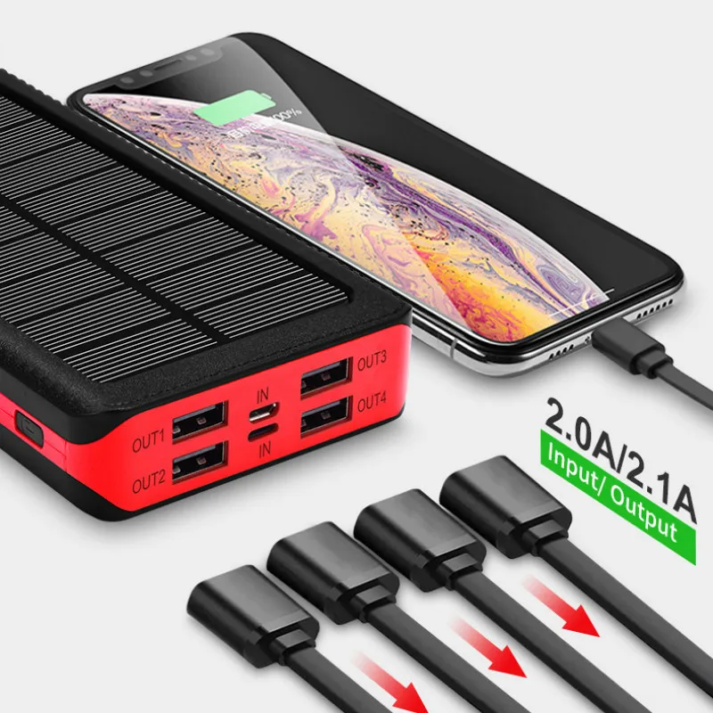 50000mAh Solar Wireless Power Bank Portable Charger Large Capacity 4USB External Battery Fast Charging for Xiaomi IPhone