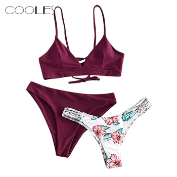 

Swimwear Women's Bikini Print Set Swimsuit Three Piece Filled Bra Swimwear Beachwear Bikinis 2020 Mujer купальник женский