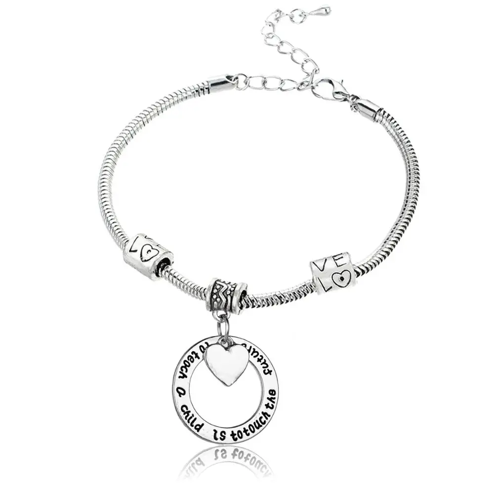 12 шт любовь сердце бусы цепи браслеты для учителей для того, чтобы приучить ребенка состоит в том, чтобы прикоснуться к будущей очаровательный браслет учителя ювелирные изделия браслет