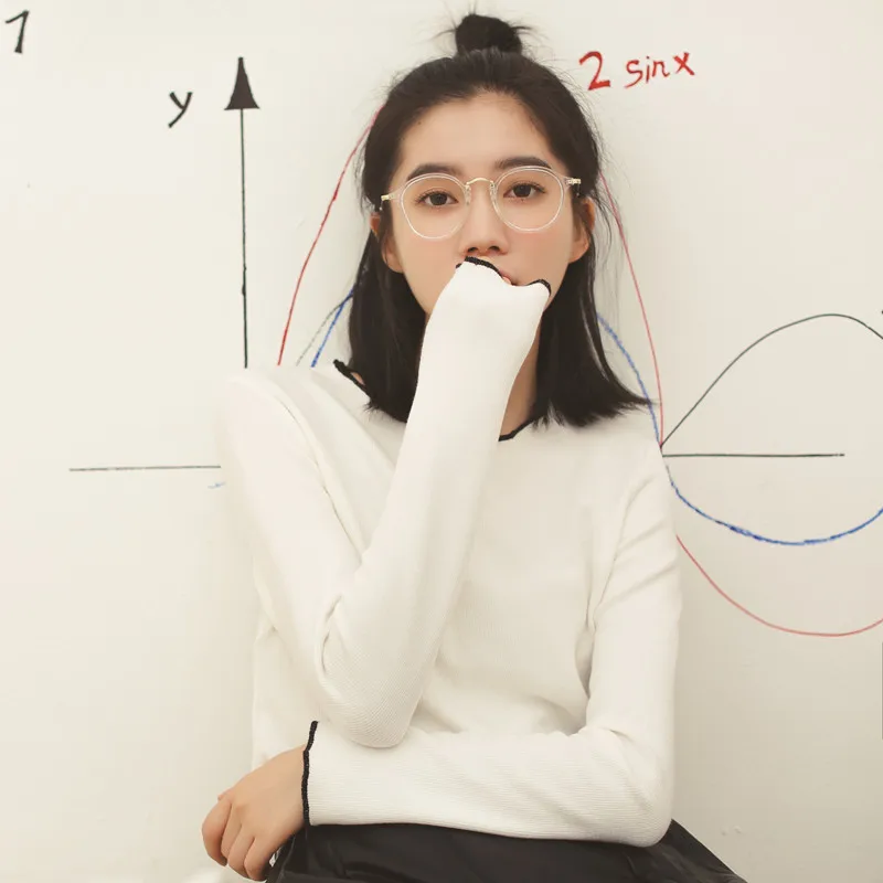 Base Shirt T-shirt WOMEN'S Long Sleeve Western Style Tops Black And White with Pattern Underwear Autumn And Winter White Loose-F Base Shirt T-shirt WOMEN'S Long Sleeve Western Style Tops Black And White with Pattern Underwear Autumn And Winter White Loose-F