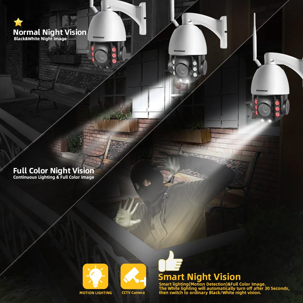 Sale HD 2MP Wireless PTZ Dome IP Cam WIFI 10X / 20X Optical Zoom Outdoor Security Video CCTV Cam Two Way Audio White Light 80M IR 5