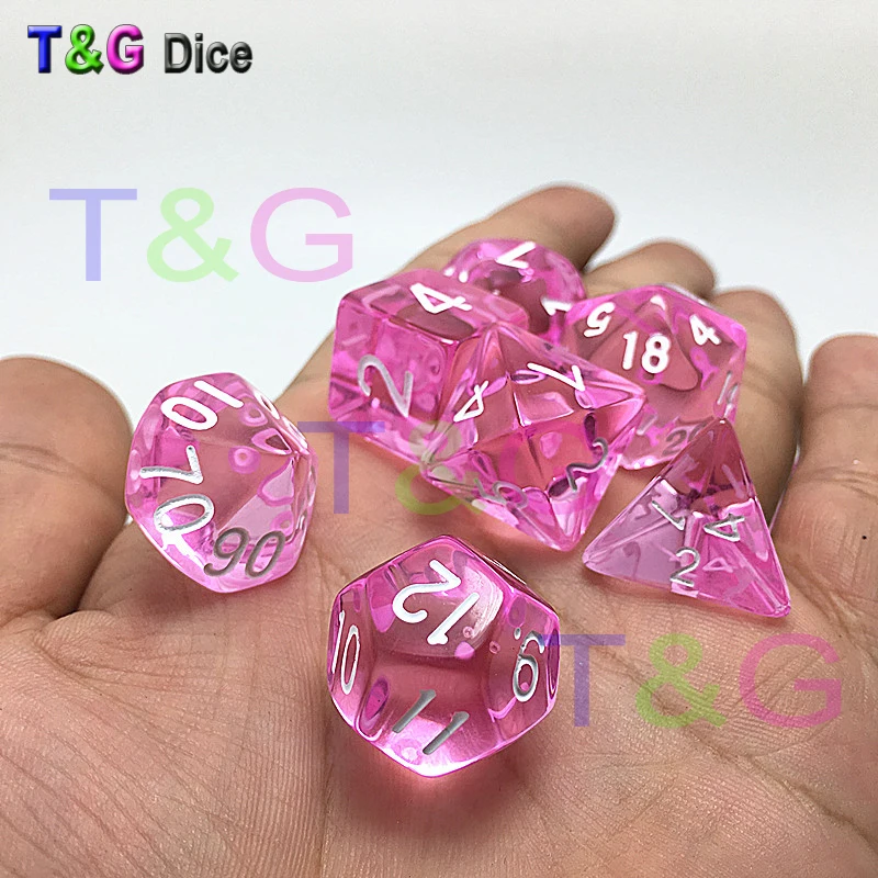 Оптовая продажа пластиковых прозрачных игральных костей 7 шт./лот D4 D6 D8 D10 D12 D20 DnD
