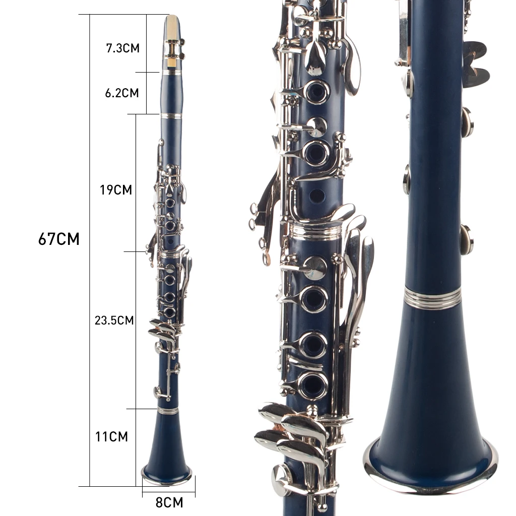 Dark Blue ABS Clarinet Bb Cupronickel Plated Nickel 17 Key with Cleaning Cloth Gloves Screwdriver Woodwind Instrument