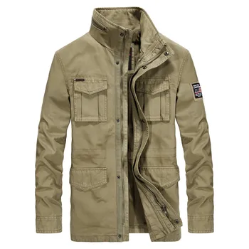 

KIMSERE Men's Long Windbreaker Casual Cargo Jacket Spring Autumn Workwear Tactical Jacket Outerwear For Male Strand Collar