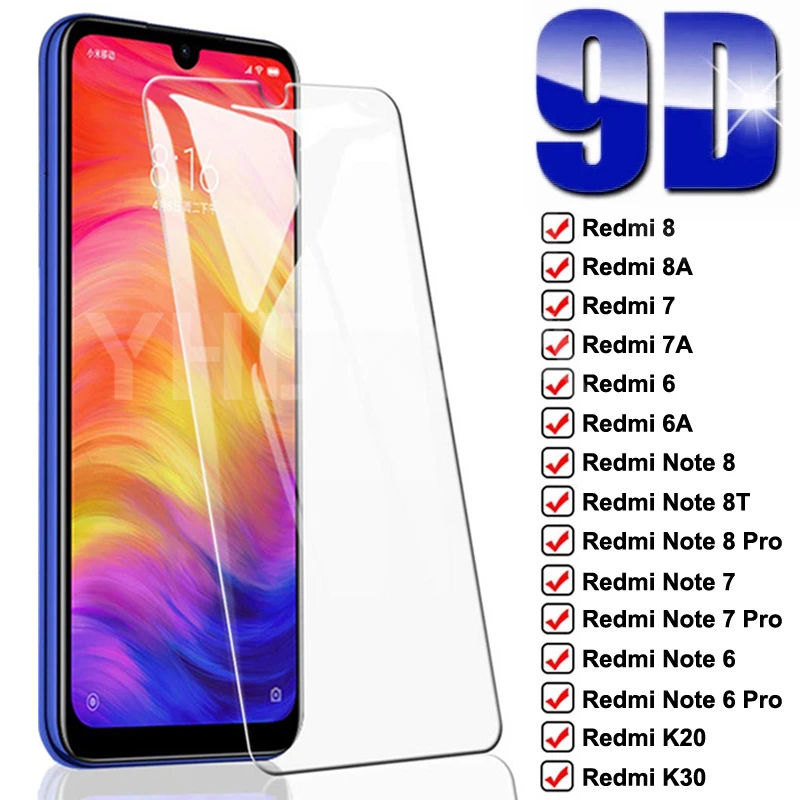 9D Full Screen Protective Glass on the For Xiaomi Redmi 8 8A 7 7A 6 6A K20 K30 Note 8 7 6 Pro 8T Tempered Glass Safety Film Case glass cover mobile
