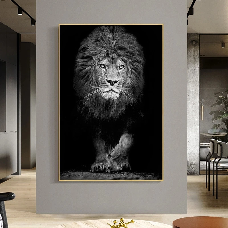 Black and White Lion Animal Canvas Painting Posters Prints Wall Art Wild Animals Pictures for Living Room Bedroom Decor | Дом и сад