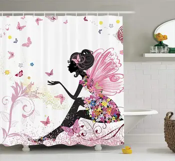 

Butterfly Girl Floral Dress Flower Design Fairy Angel Wings Soft Colors Modern Design Feminine Dreamy Folklore Polyester Fabric