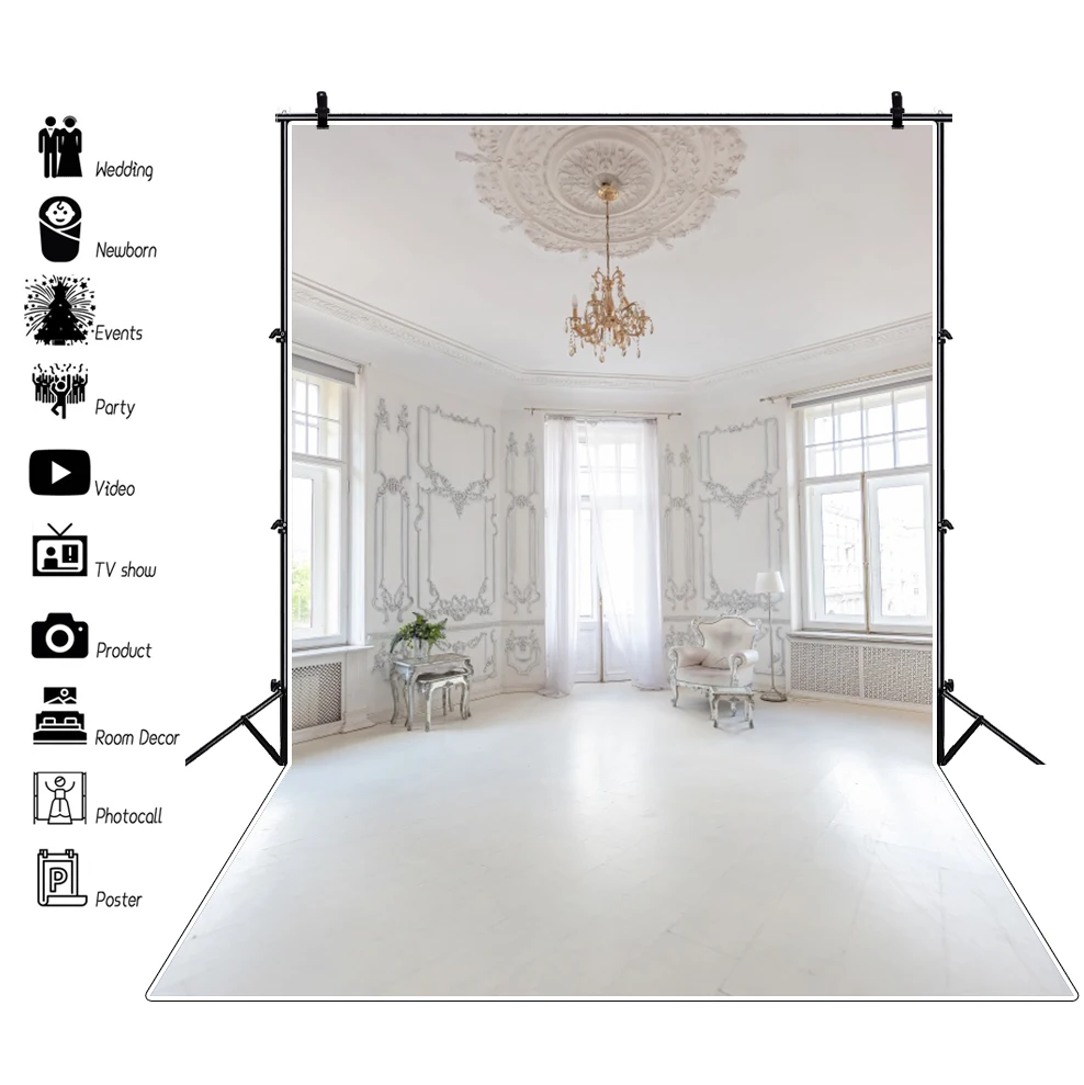 

Laeacco White Room Interior Photocall Photography Backdrop Baby Portrait Party Wedding Photographic Background For Photo Studio