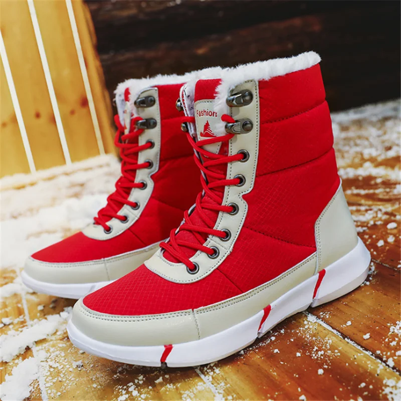 

Large size women snow boots winter cotton shoes high help plus velvet thick Bare boots waterproof women boots A319