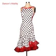 Костюм для латинских танцев, сексуальное Белое платье в горошек без рукавов для латинских танцев, женское платье для латинских танцев, платья для соревнований