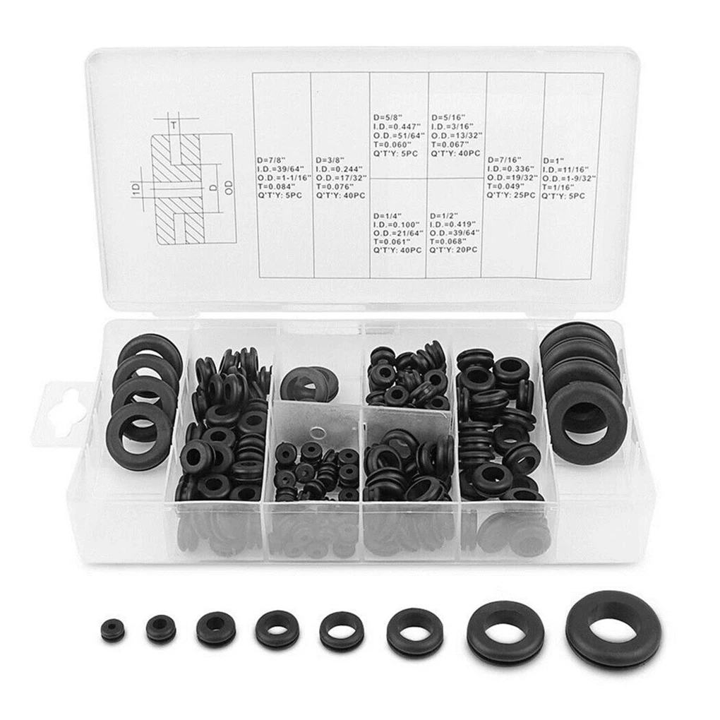 

180PCS/Set Rubber Grommet Assortment Kit Firewall Hole Electrical Wiring Gasket Comes + Free Case